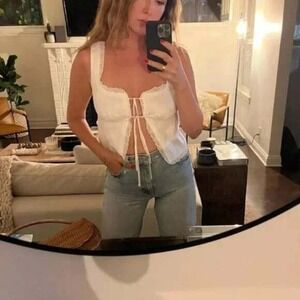 Reformation | Rosalie 100% Linen Floral Tie Top‎ in White Size 8